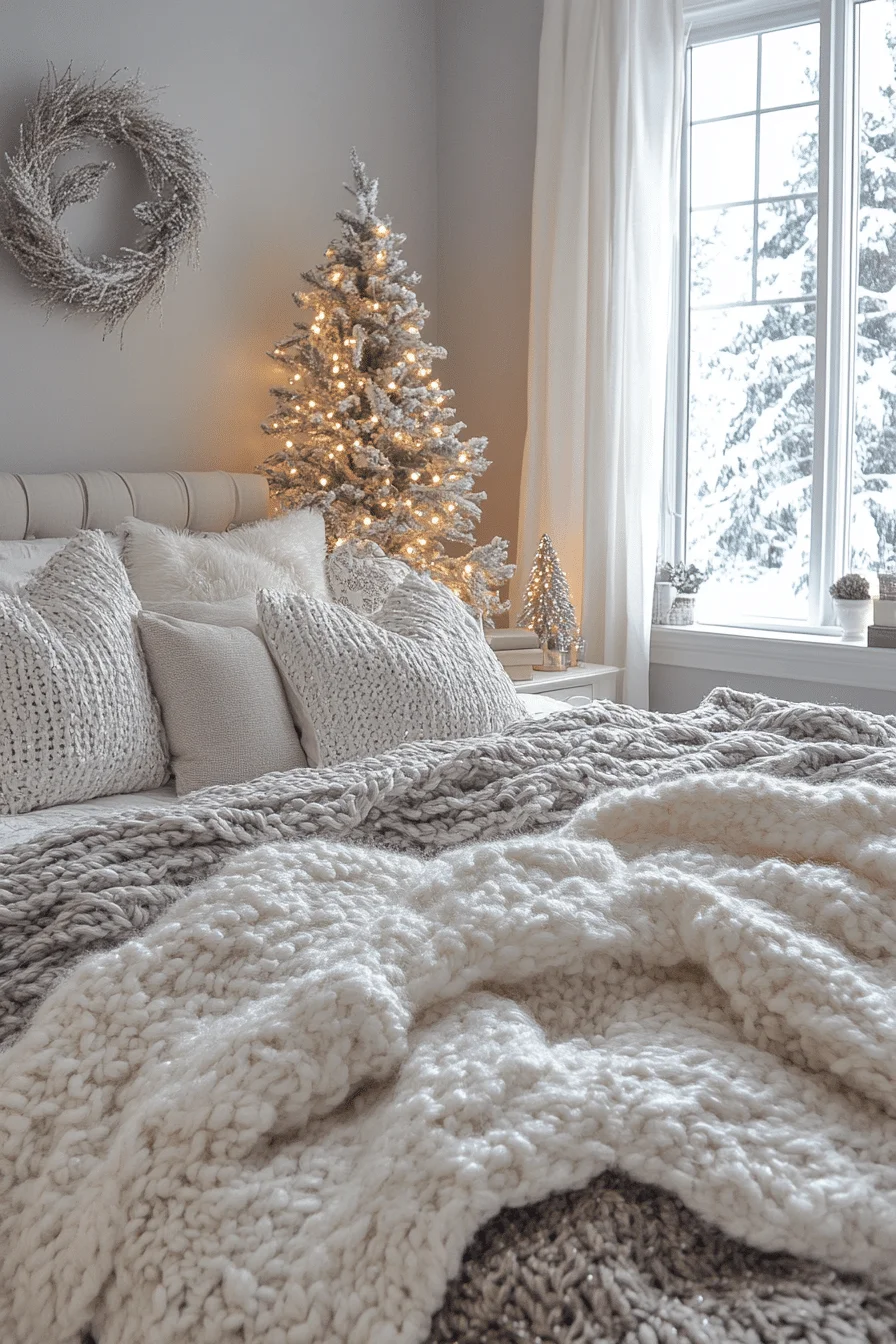 Grey boho bedroom with silver accents