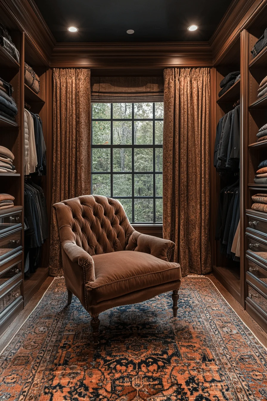 Velvet seating in walk-in closet