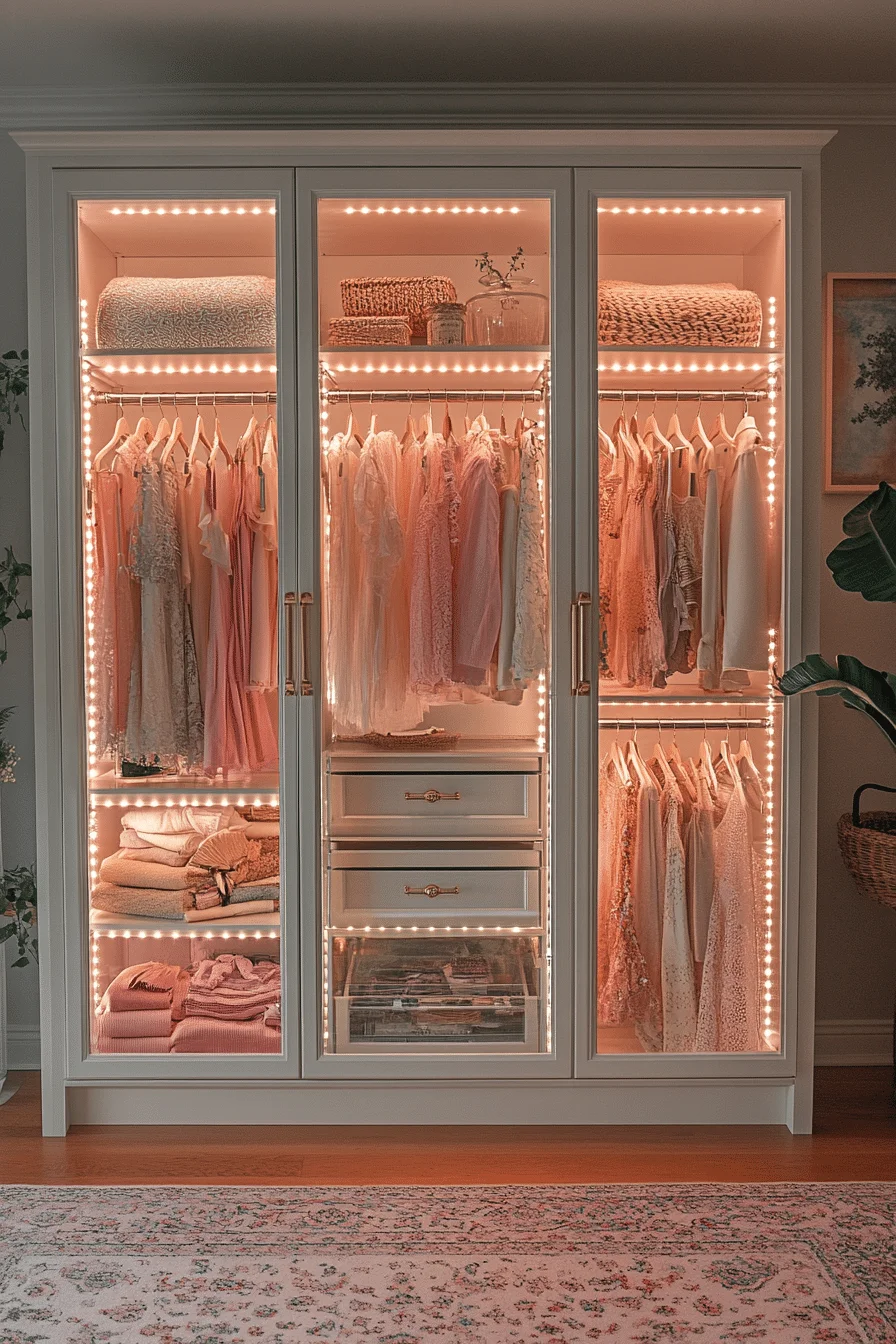 Glass display cases in walk-in closet