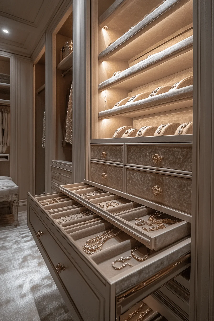 Jewelry drawers in walk-in closet
