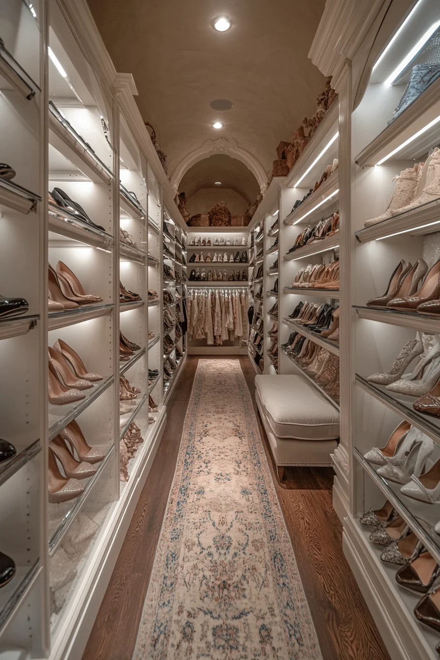 Custom shoe shelves in walk-in closet