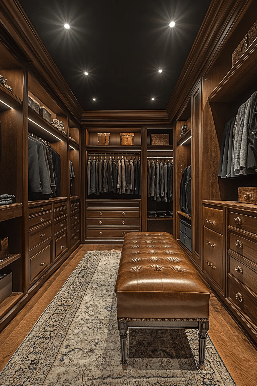 Leather accents in walk-in closet
