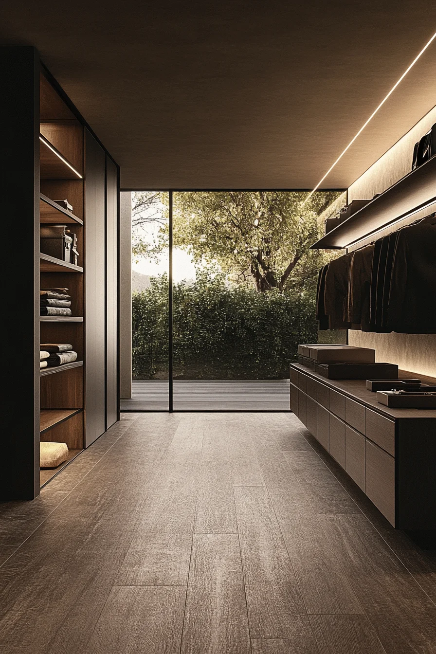Minimalist walk-in closet with clean design