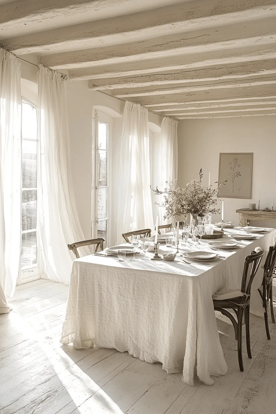 Whitewashed shabby chic dining room