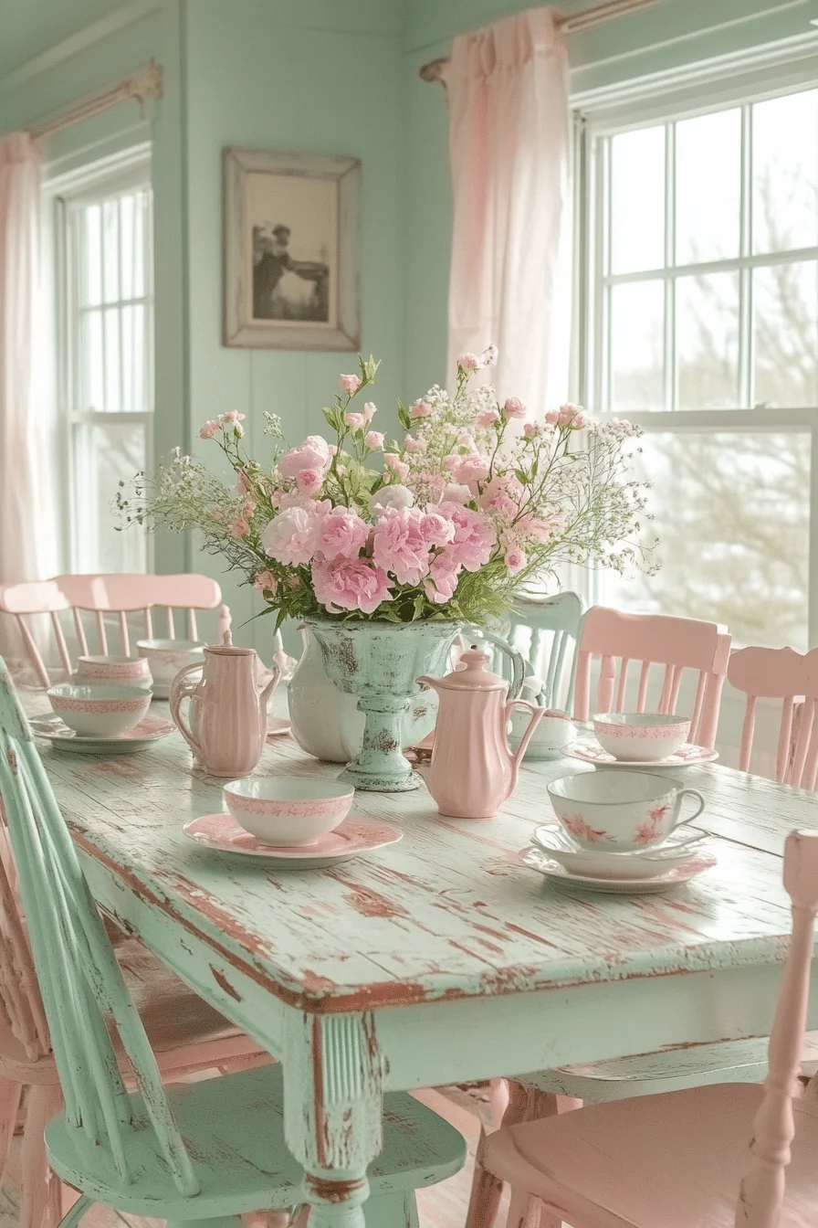 Pastel shabby chic dining room