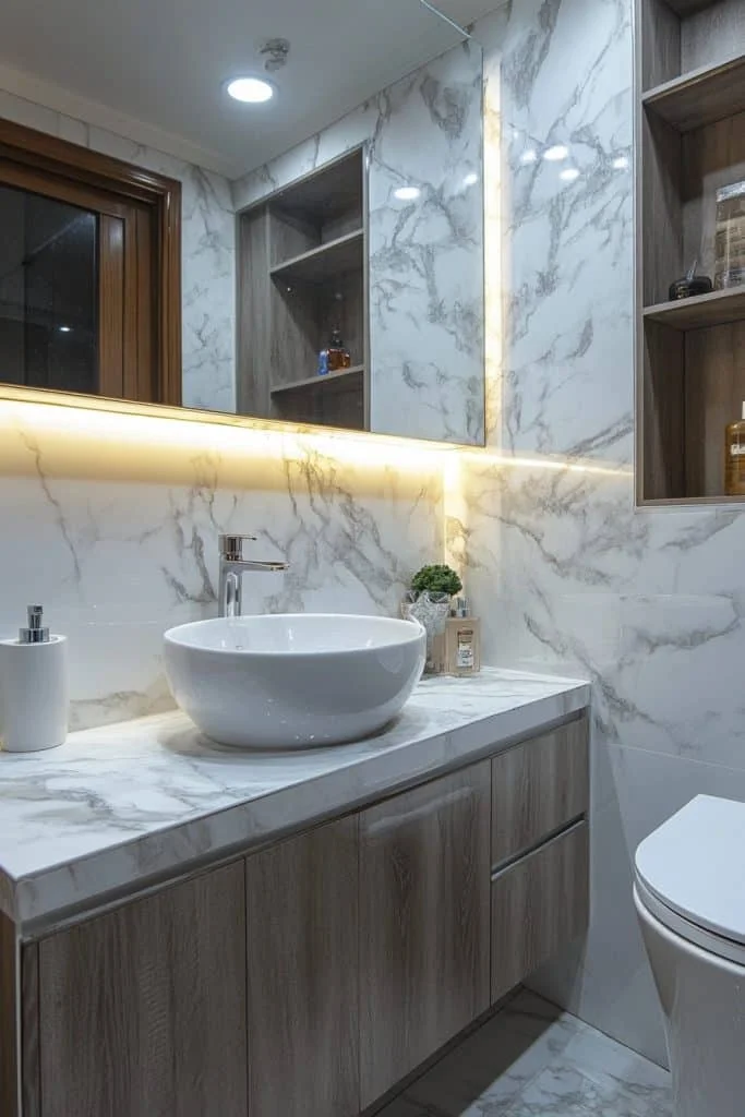 Marble Features in Small Bathroom