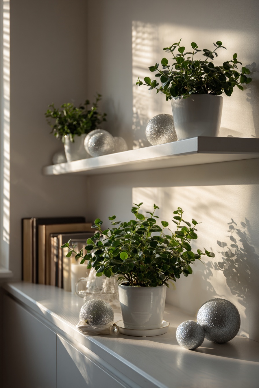 Decorate Shelves with Small Green Plants
