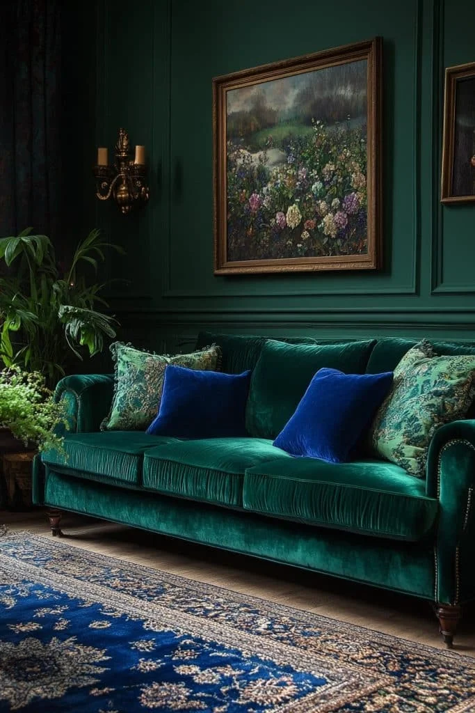 Luxurious Velvet in Dark Interiors