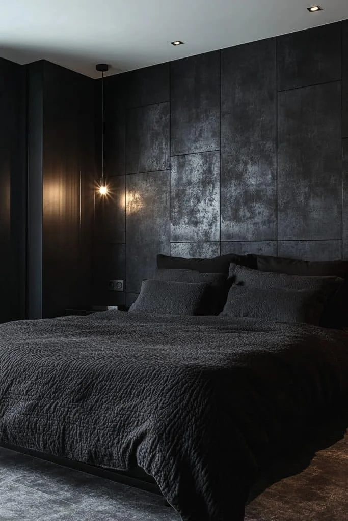 Dramatic All-Black Minimalist Bedroom