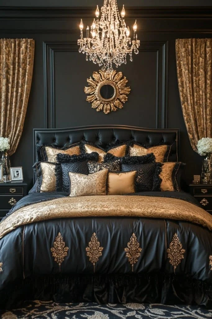 Modern Black and Gold Baddie Bedroom