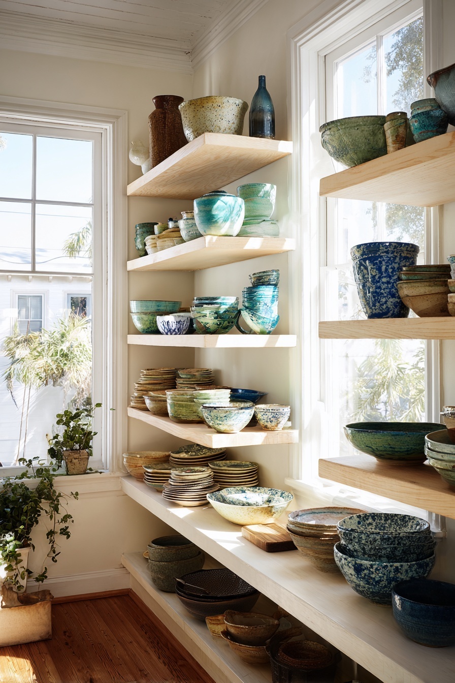 Opt for Open Shelving for Pottery Display