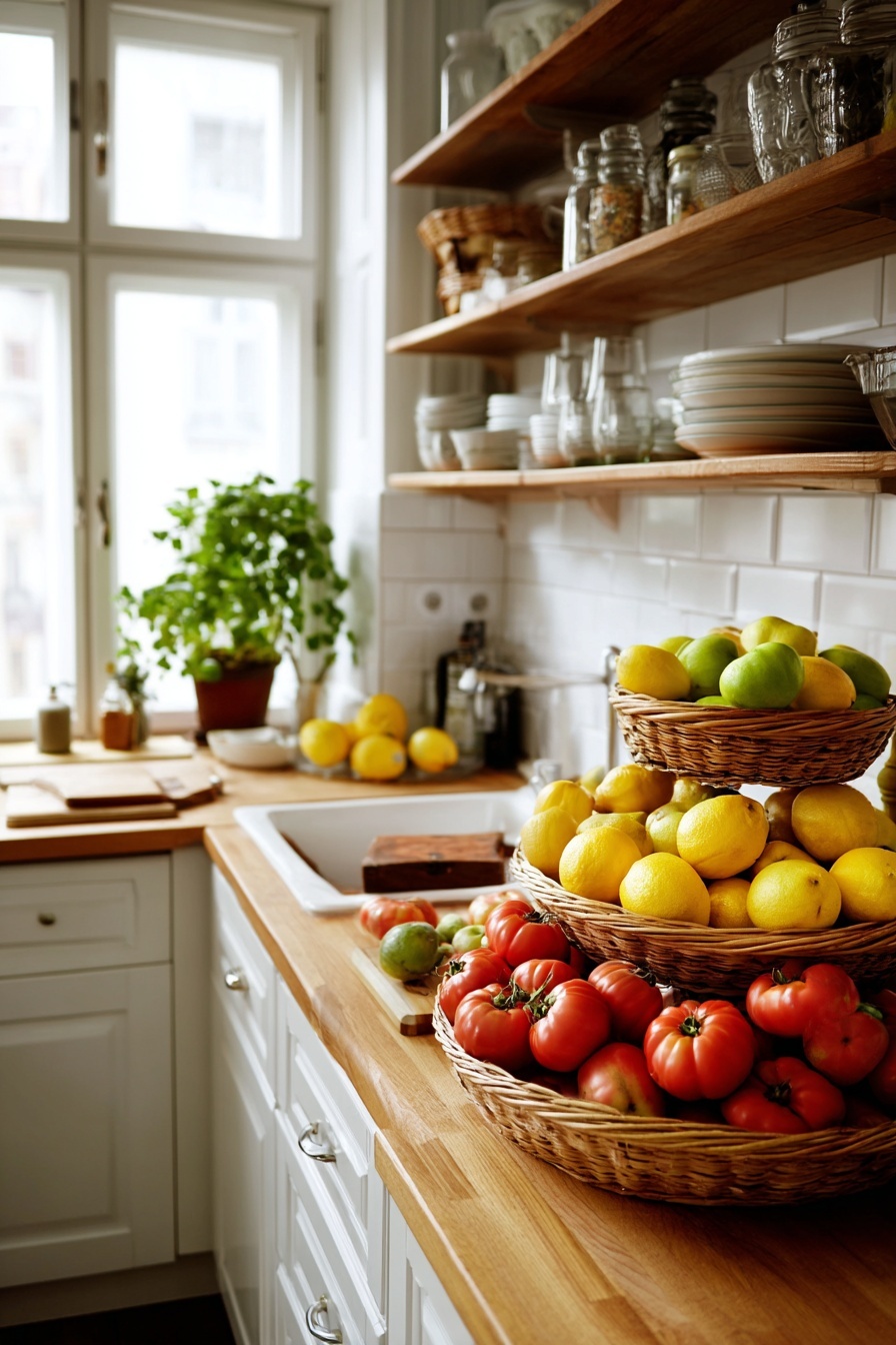 Utilize Tiered Baskets for Fruit and Veggies