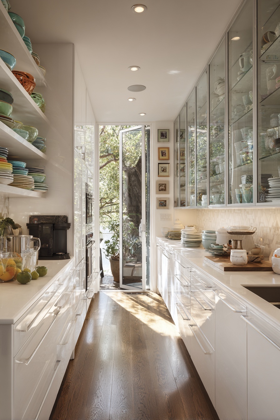 Incorporate Glass Cabinets for Illusion of Space