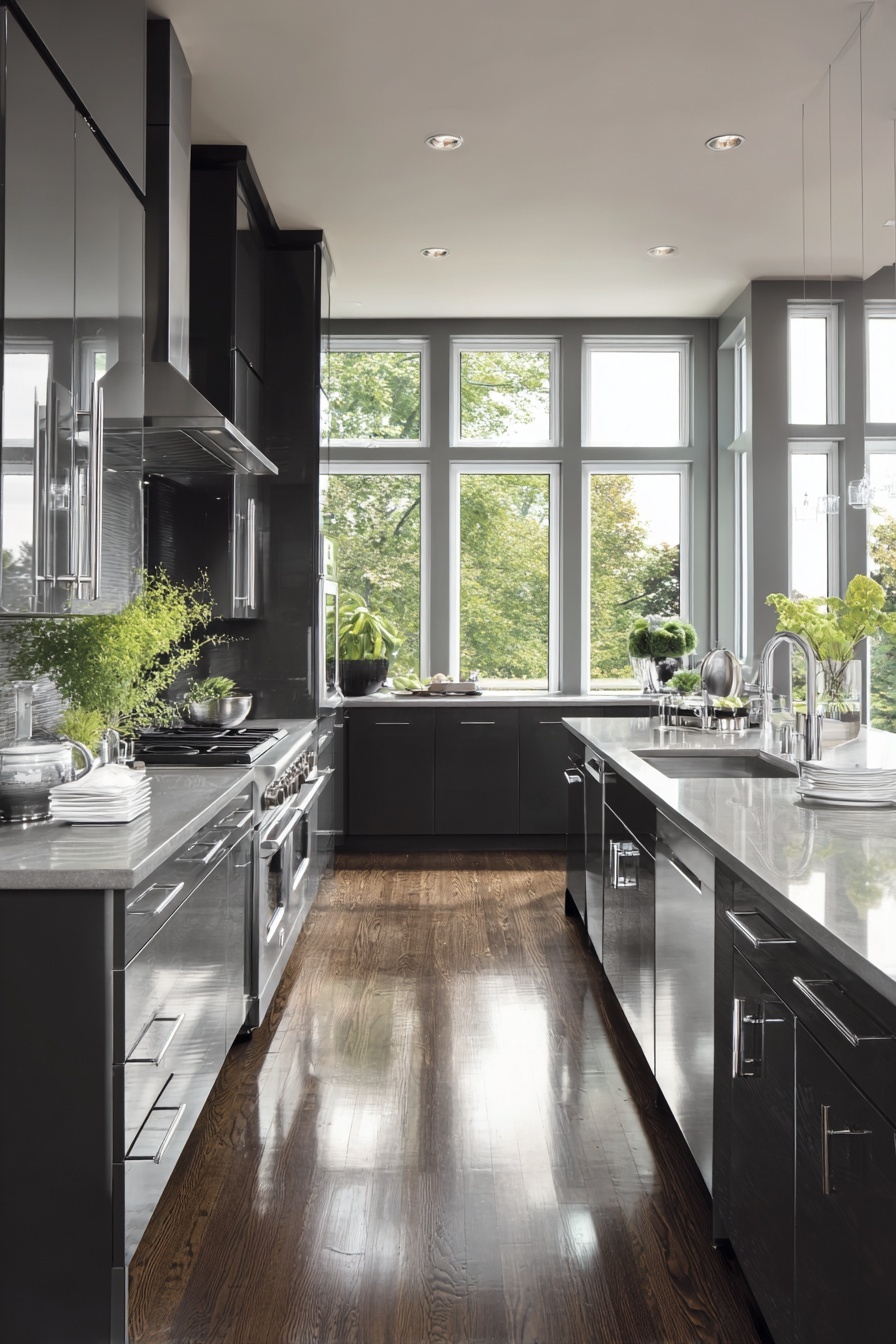 Create Contrast with Light Grey Countertops