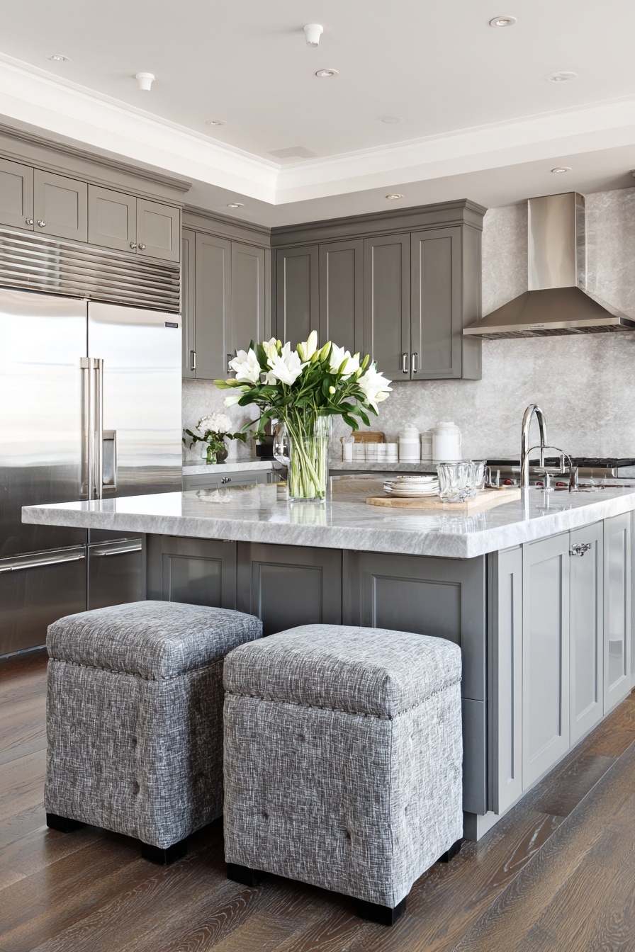 Introduce Texture with Grey Upholstered Benches