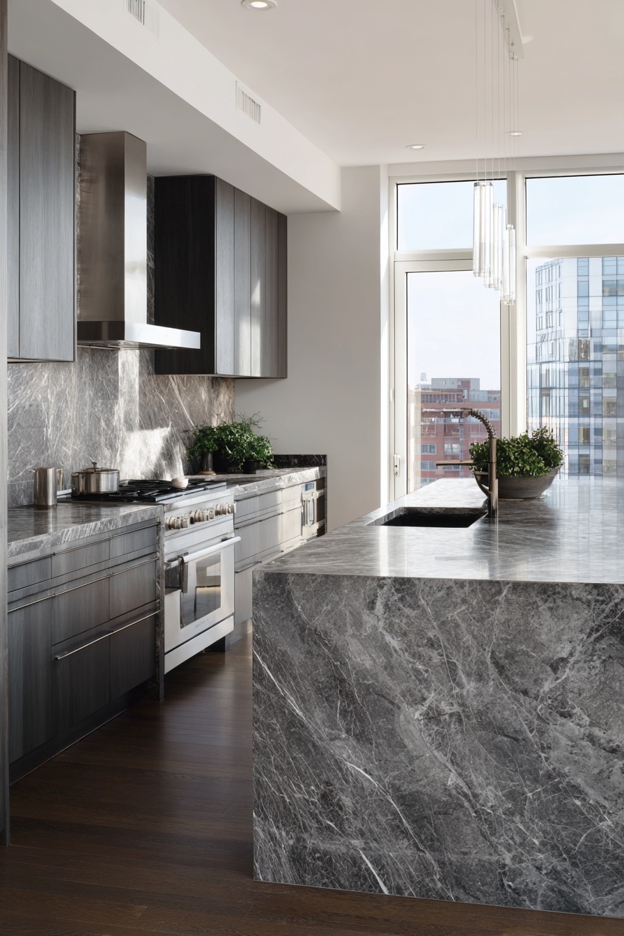 Install Gray Marble or Quartz Countertops