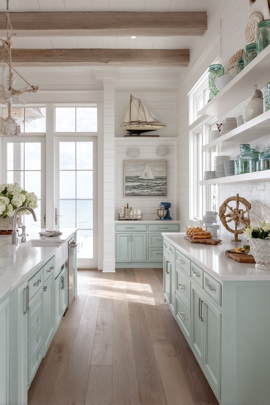 Install Open Shelving with Seaside Decor