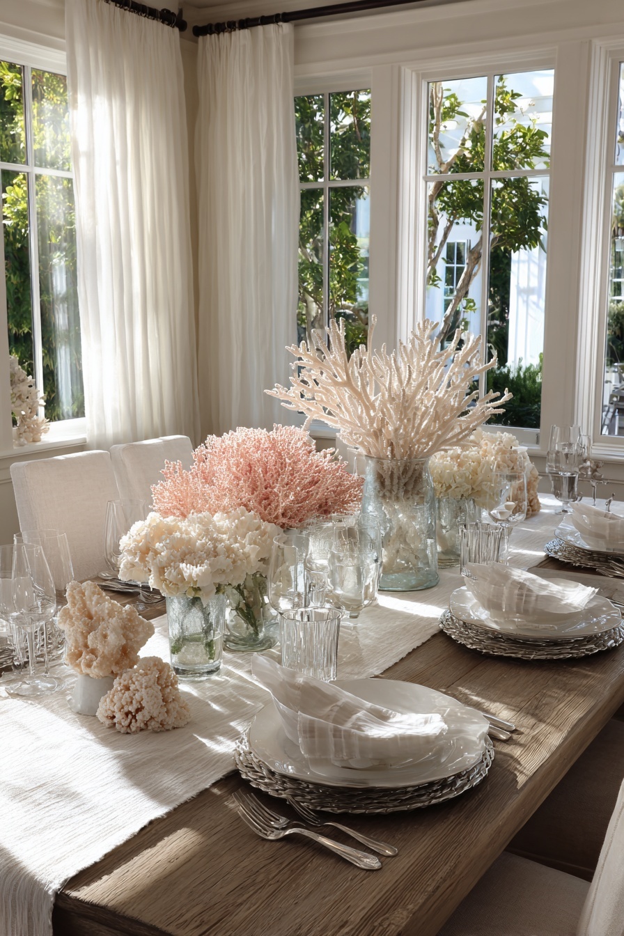 Utilize Coral and Shell Centerpieces