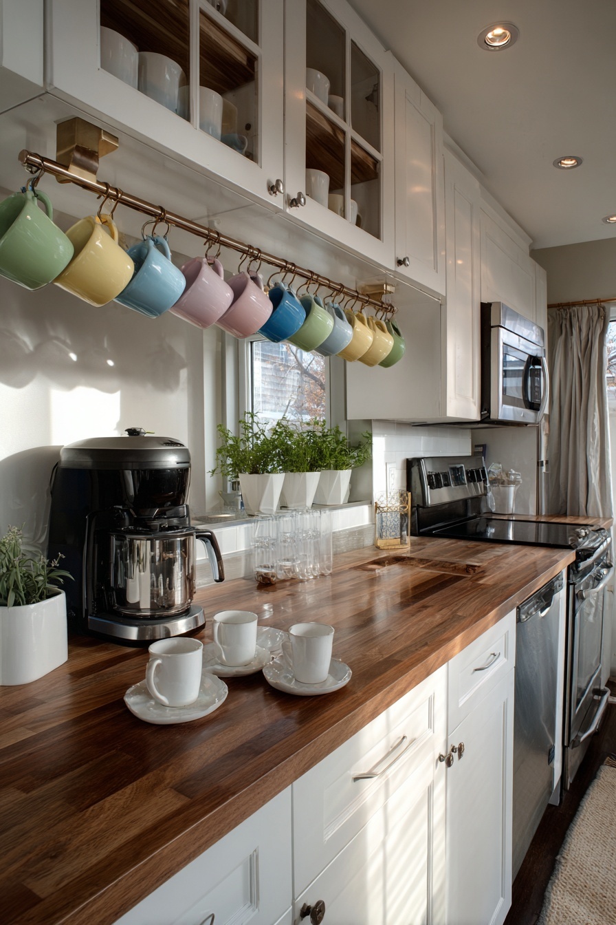 Use Hooks Under Cabinets for Cups