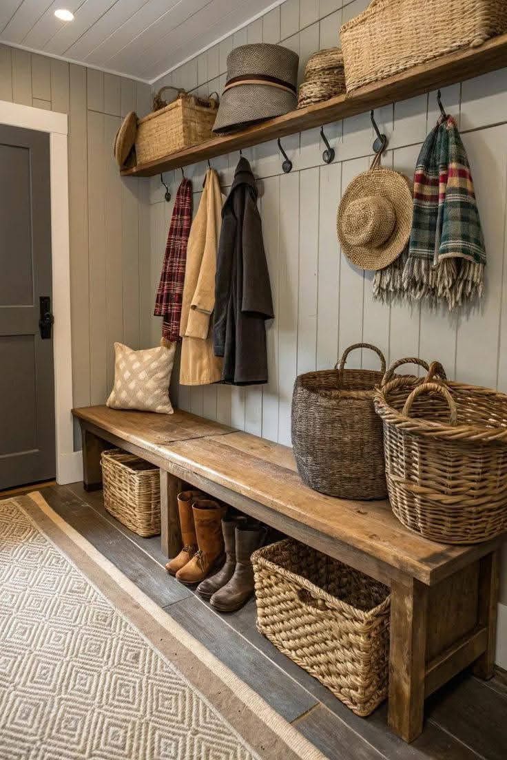 Warm Rustic Entry Bench