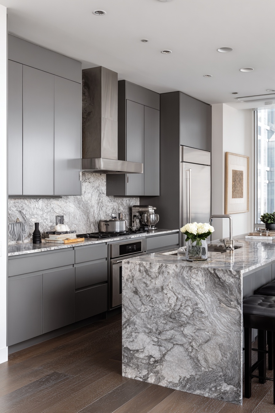 Grey and White Marble Countertops