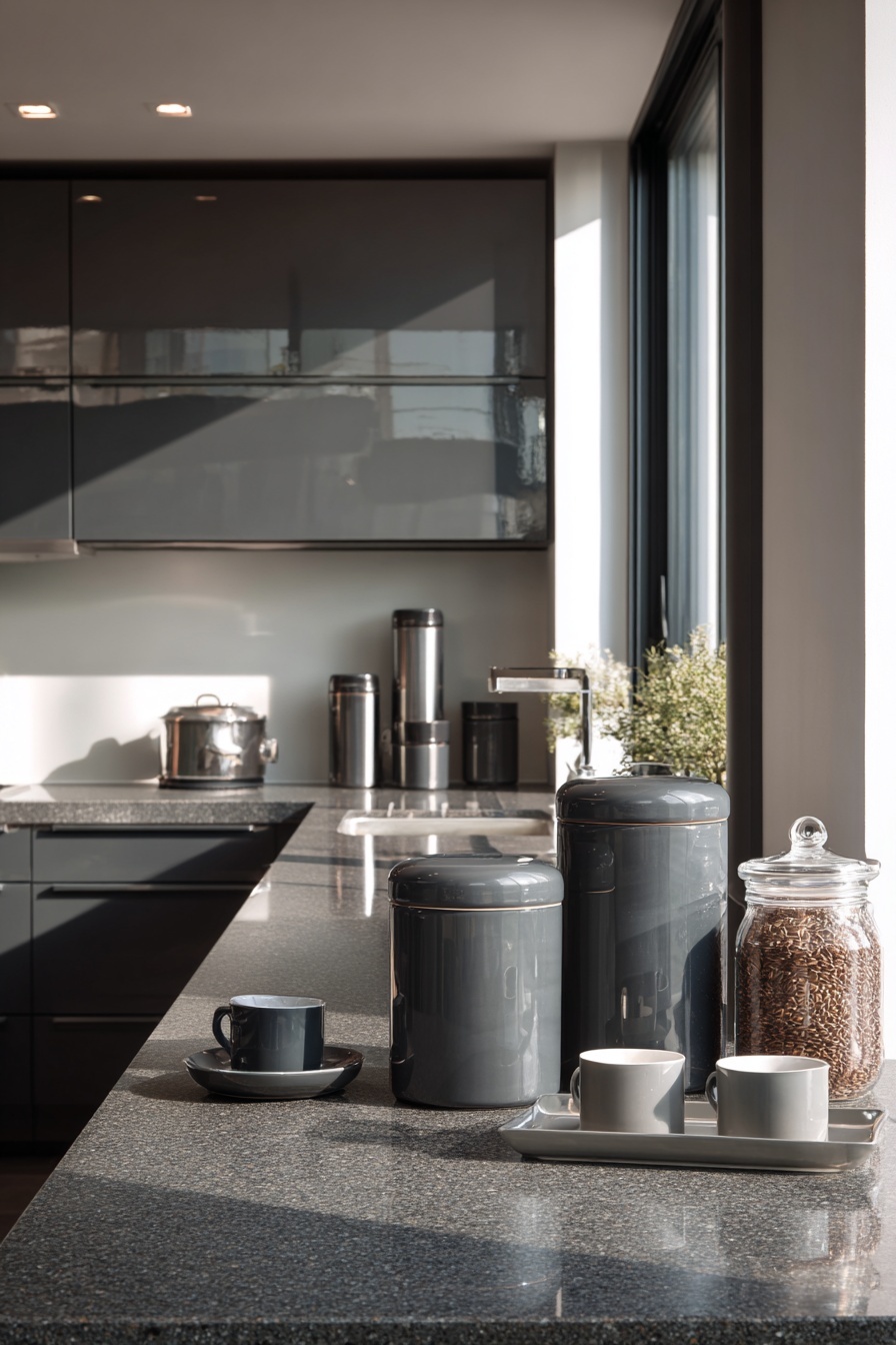 Grey Storage Containers on Countertops