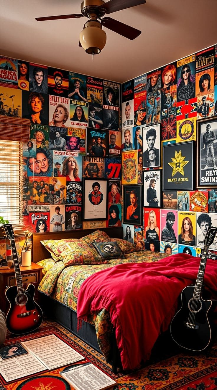 Vibrant Poster Collage Bedroom