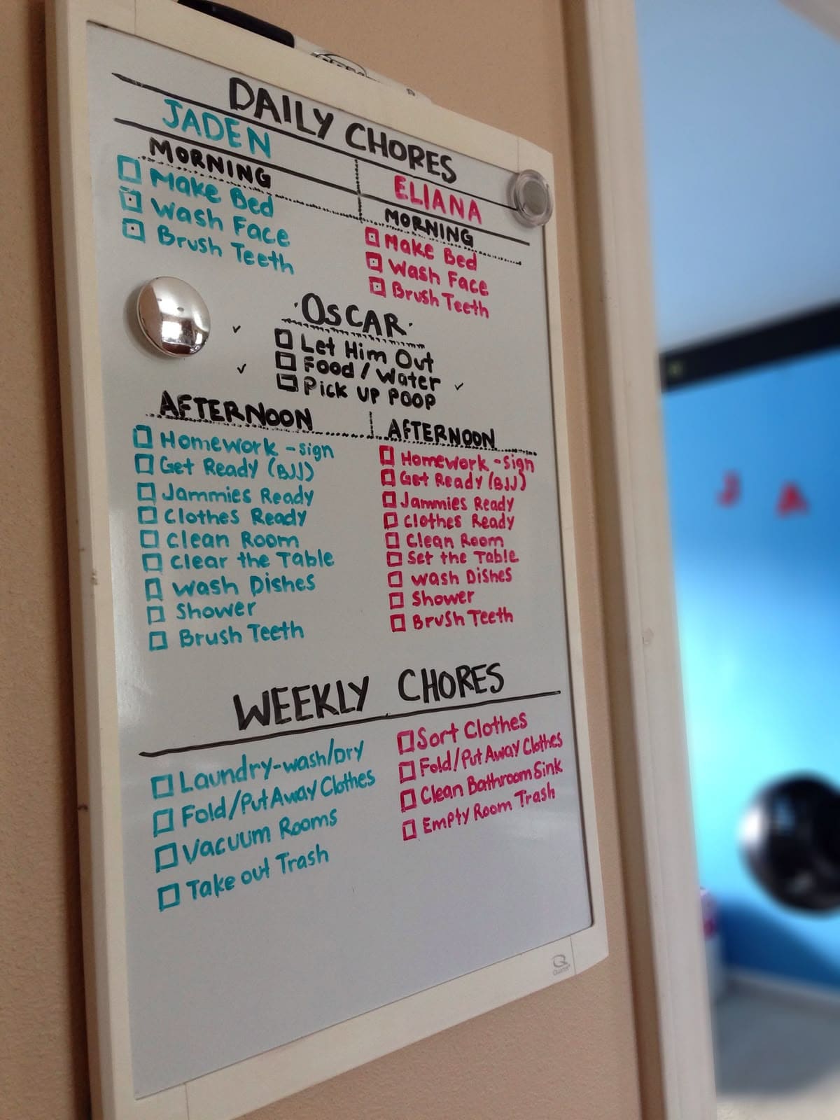 Family Whiteboard Chore Organizer