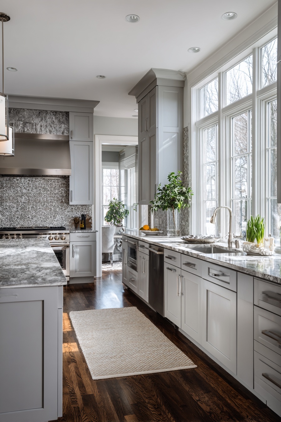 Incorporate Grey Patterned Tiles as Backsplash