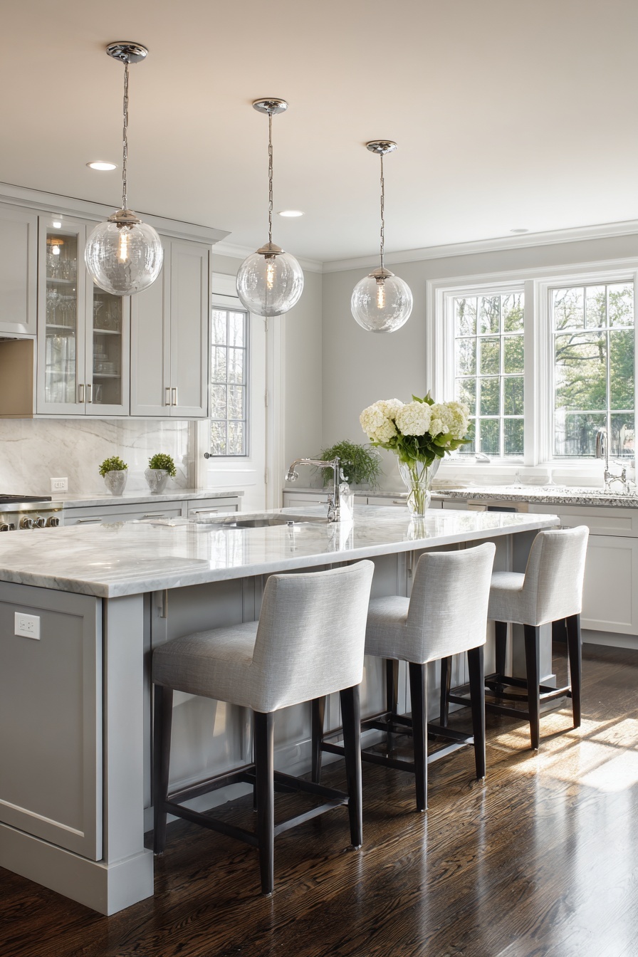 Install Grey Pendant Lights for Focus