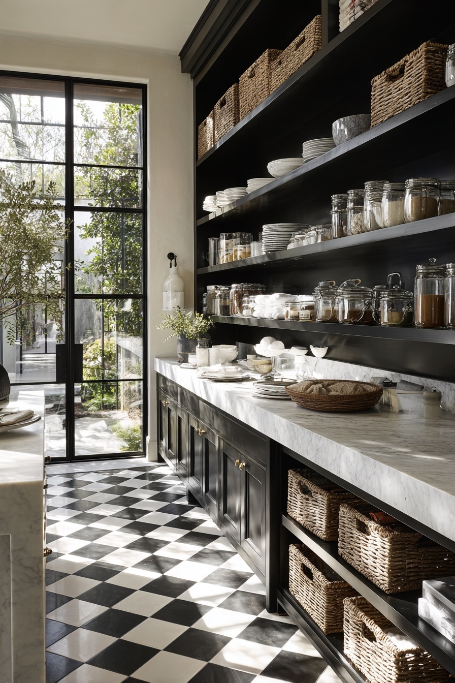 Organize with Black and White Baskets