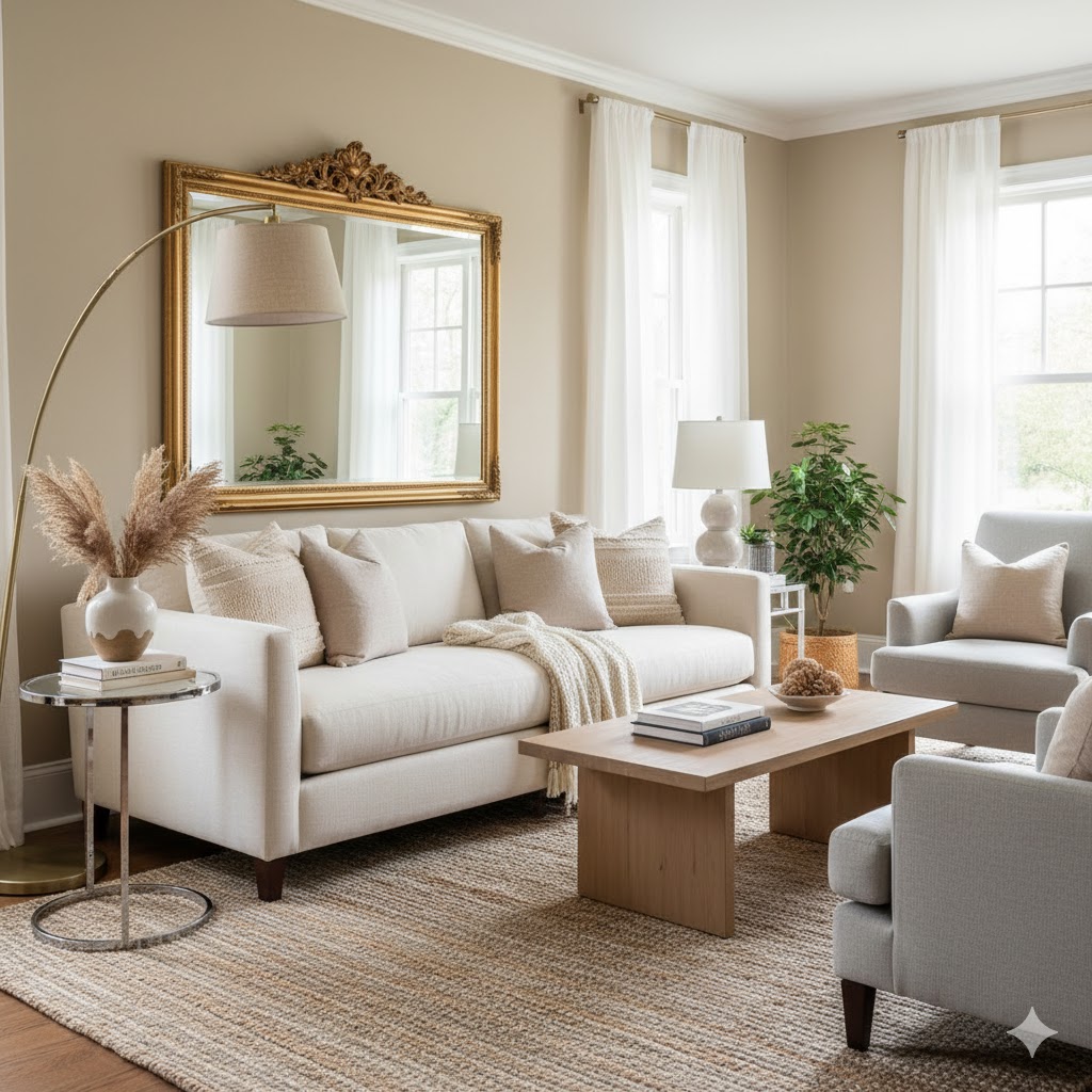 Subtle metallic accents in living room