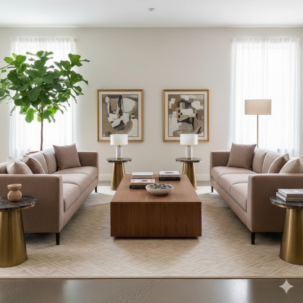 Symmetrical furniture arrangement in living room