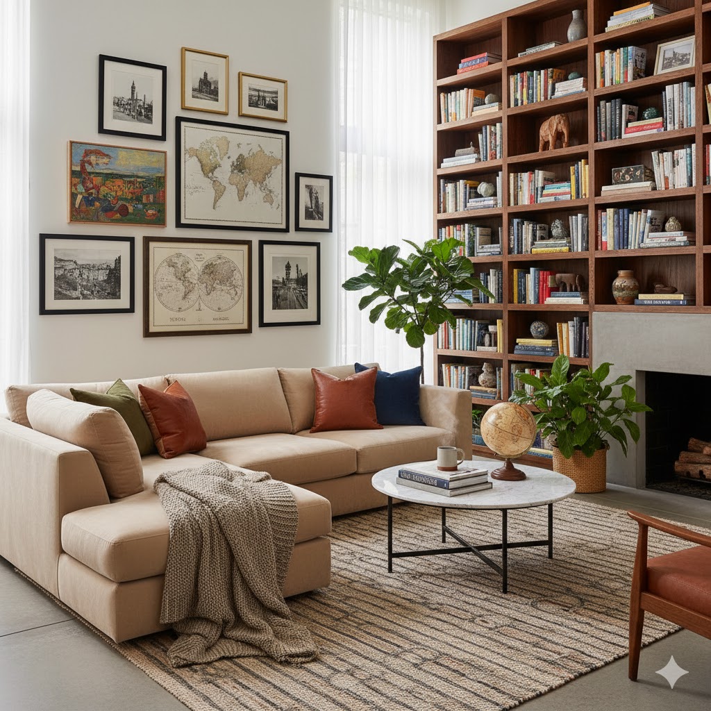 Personalized decor in elegant living room