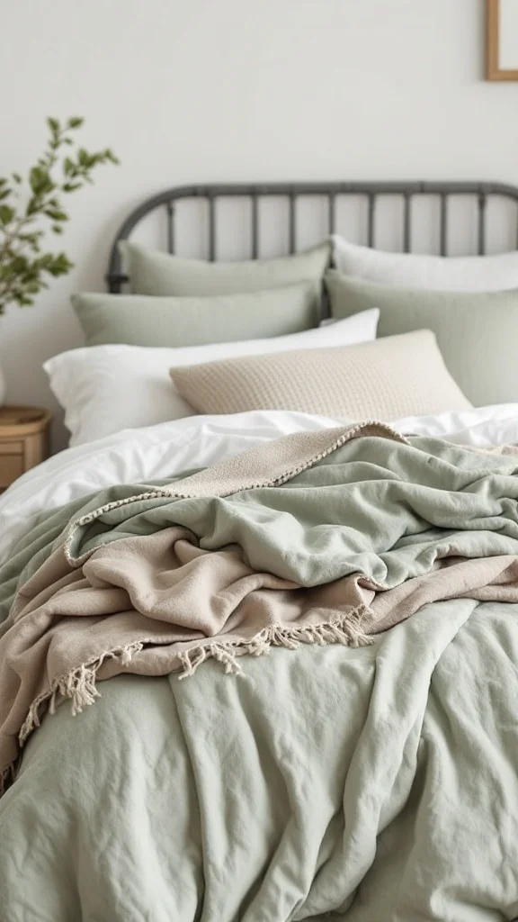 Layered Textiles in Sage Green Tones