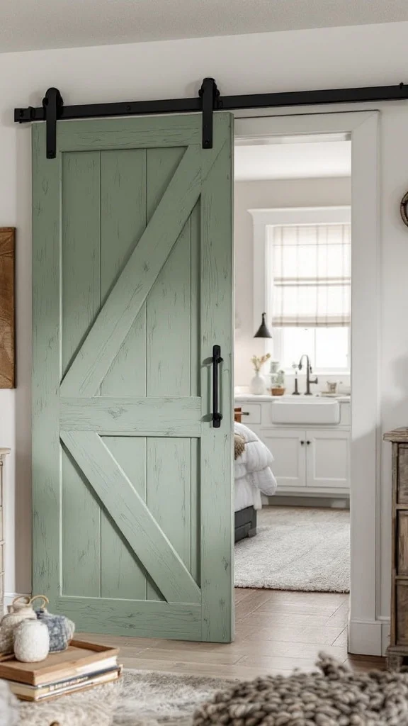 Rustic Barn Door Painted in Sage Green