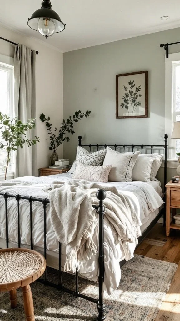 Bold Contrast: Sage Green Meets Wrought Iron