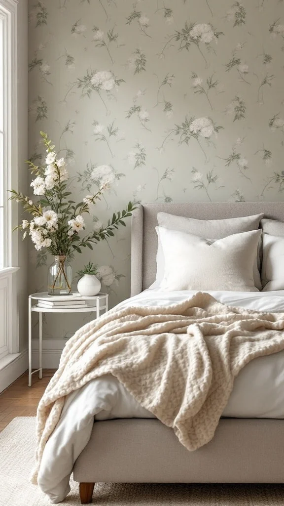 Elegant Floral Sage Green Wallpaper Accent