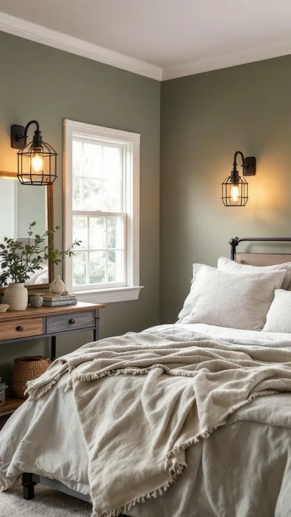 Industrial Lighting Paired with Sage Green Palette