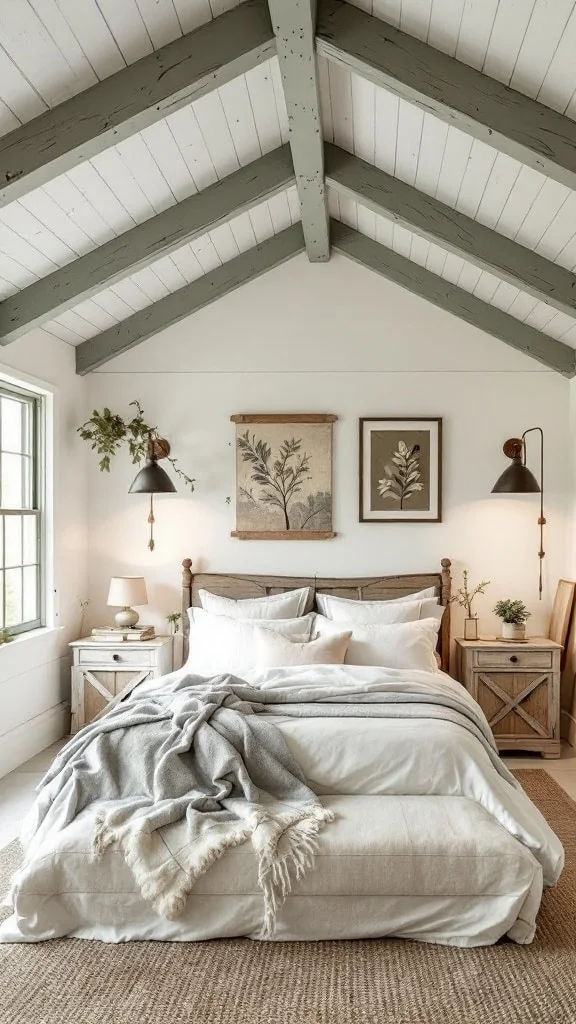 Sage-Toned Beamed Ceiling for Rustic Elegance