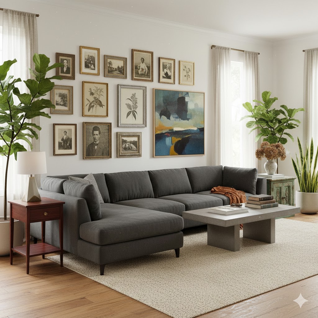 Mix of vintage and modern furniture