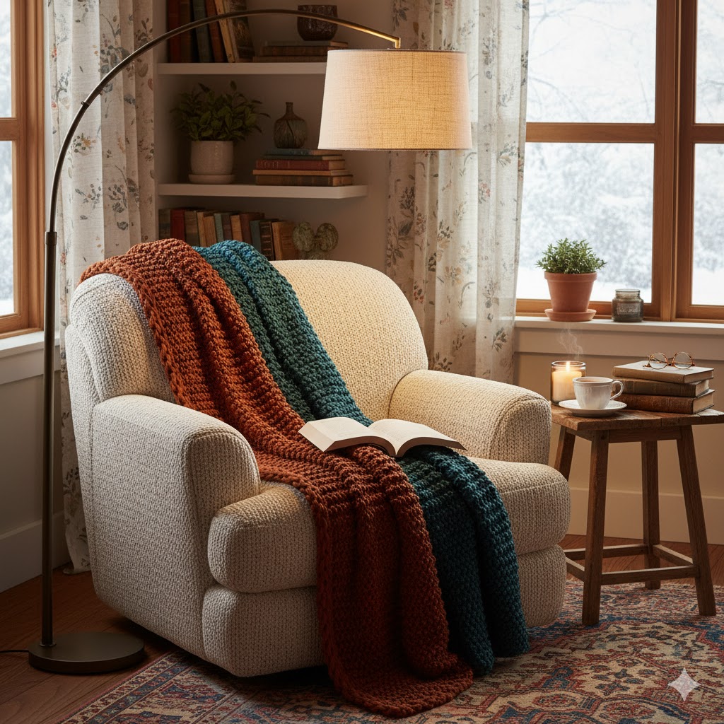 Cozy reading nook by a window