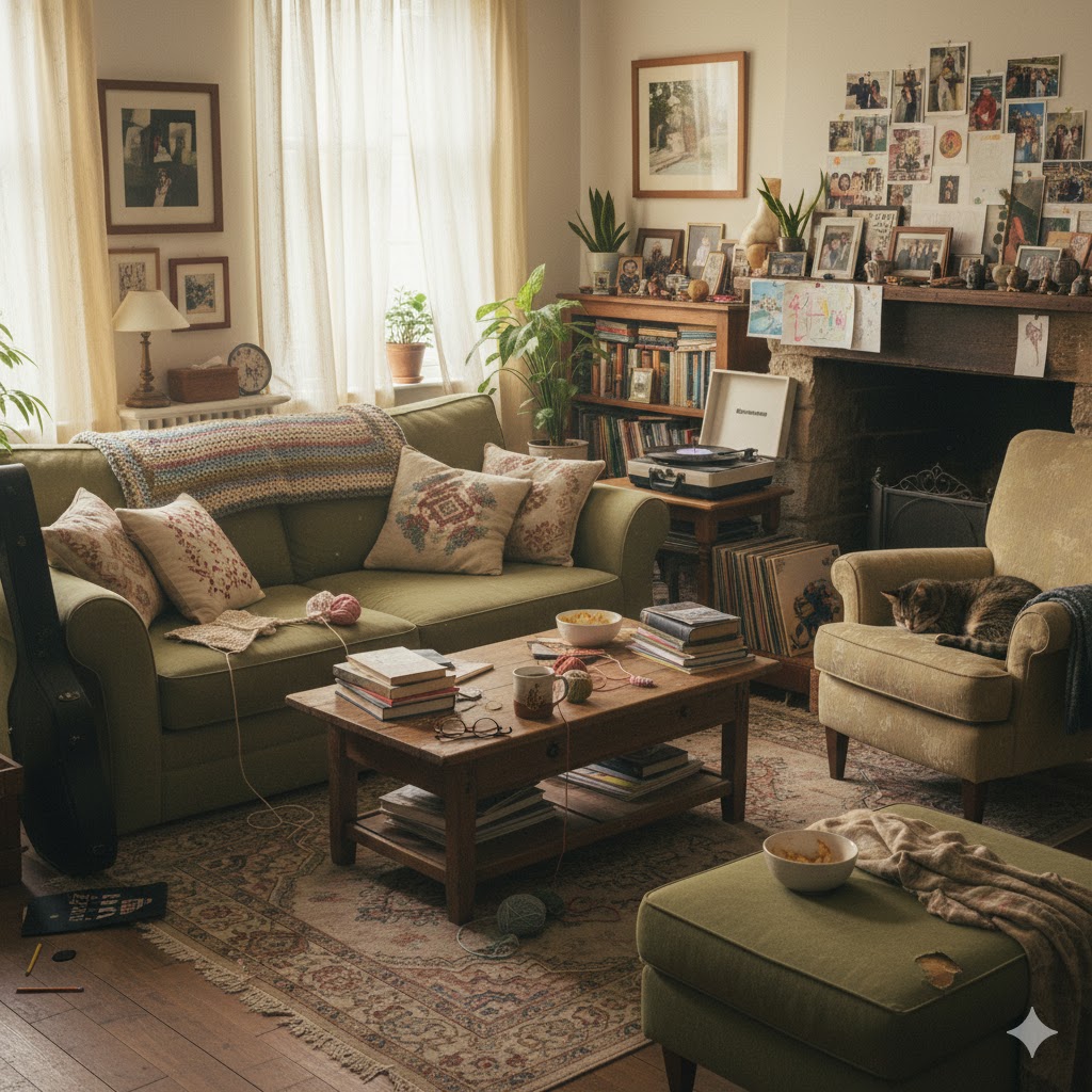 Cozy lived-in room with personal touches