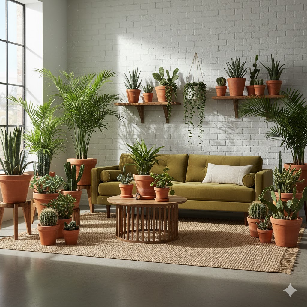 Indoor plants in Mexican decor