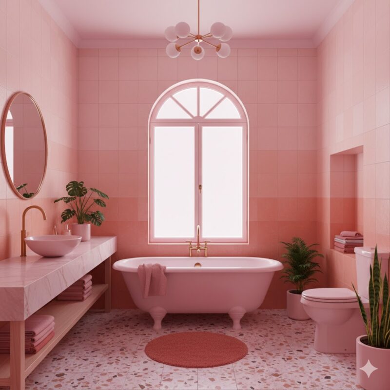 Monochrome pink bathroom