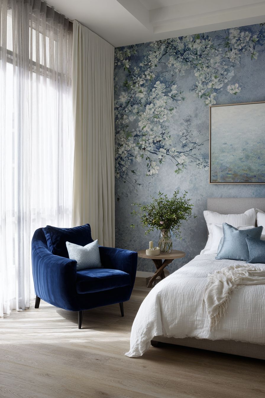 Install a Blue Floral Wallpaper