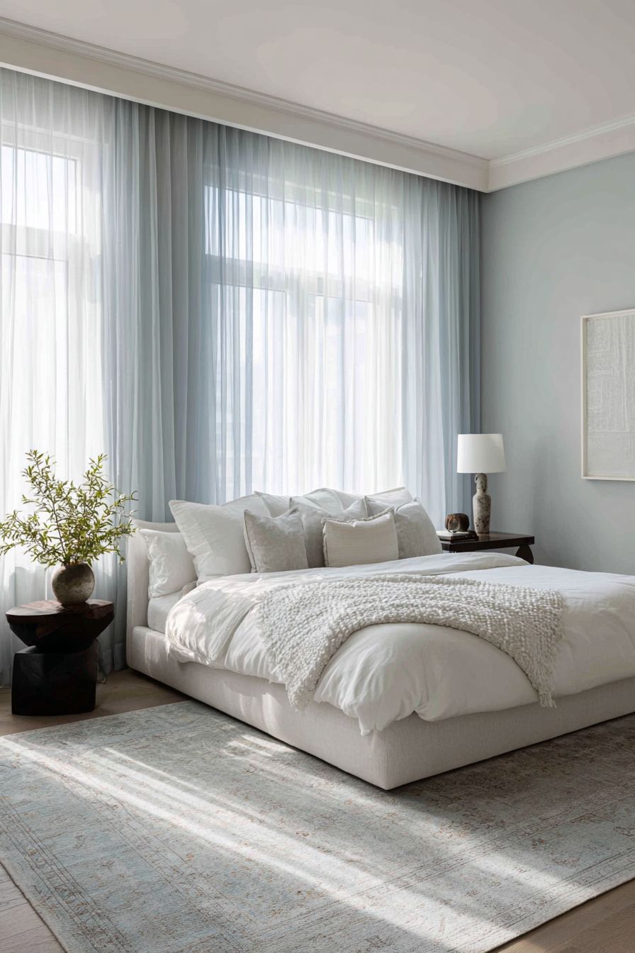 Add Blue Sheer Drapes