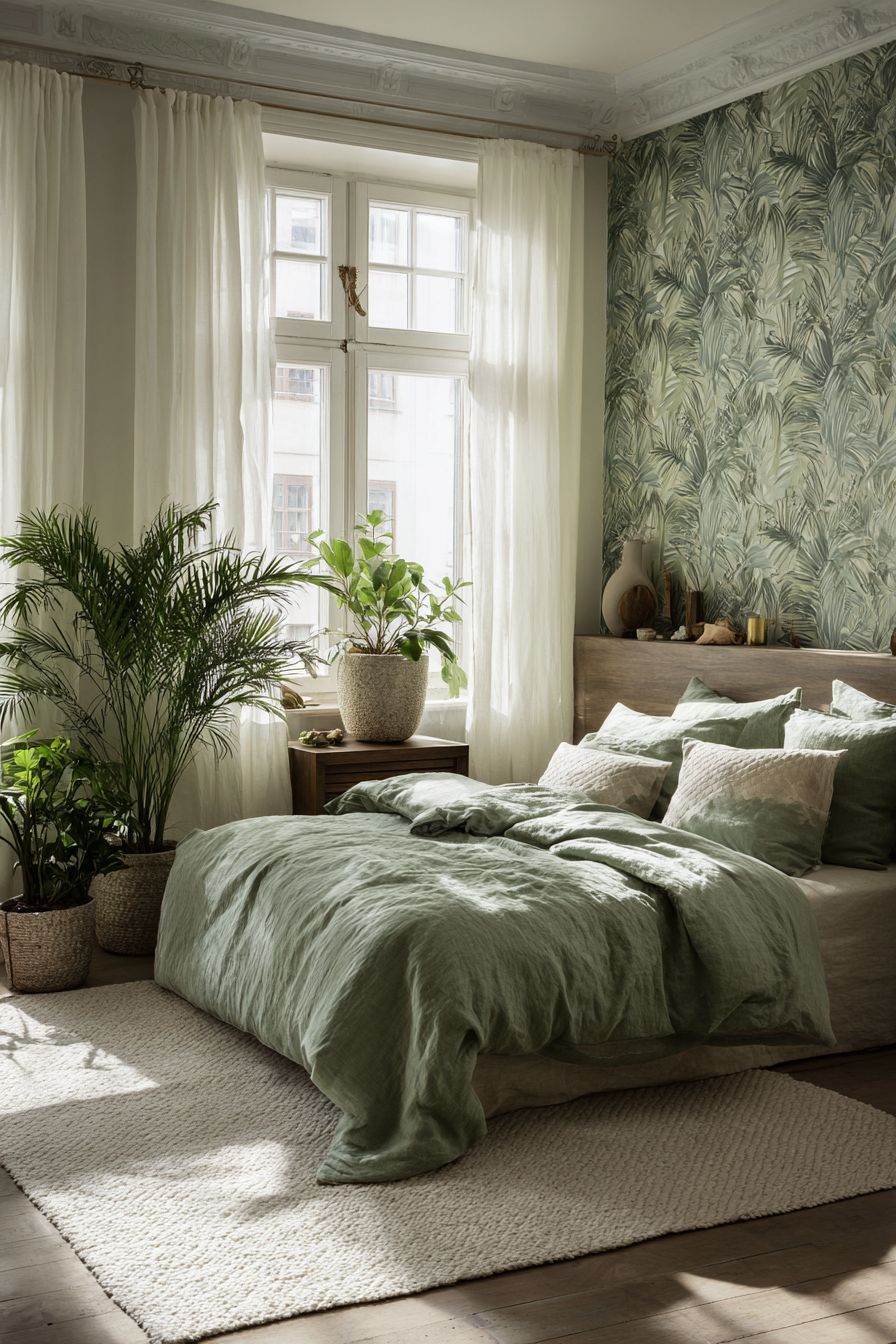 Apply Green Patterned Wallpaper