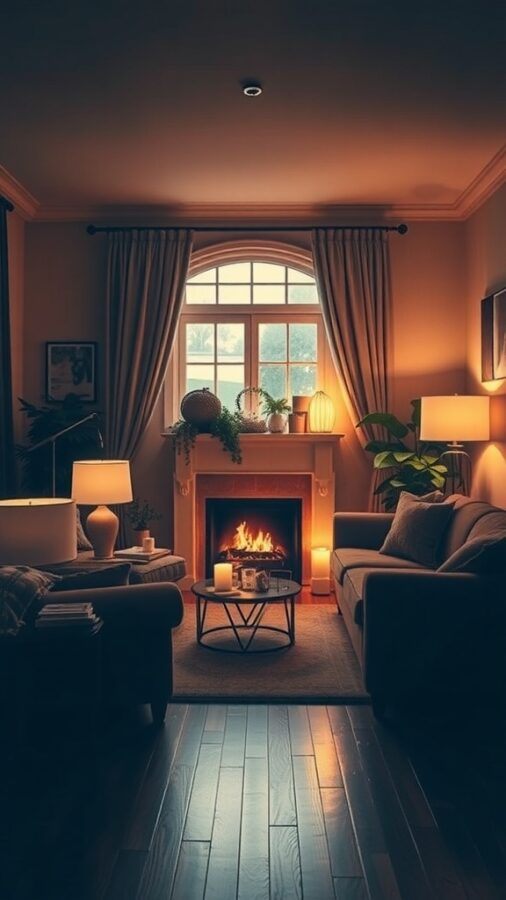 Living room with soft lighting and warm decor