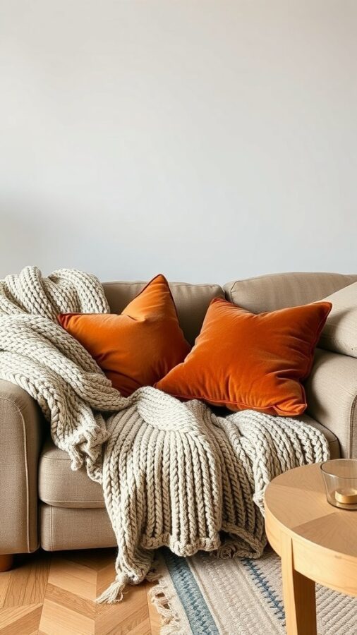 Living room with layered textures and warm colors